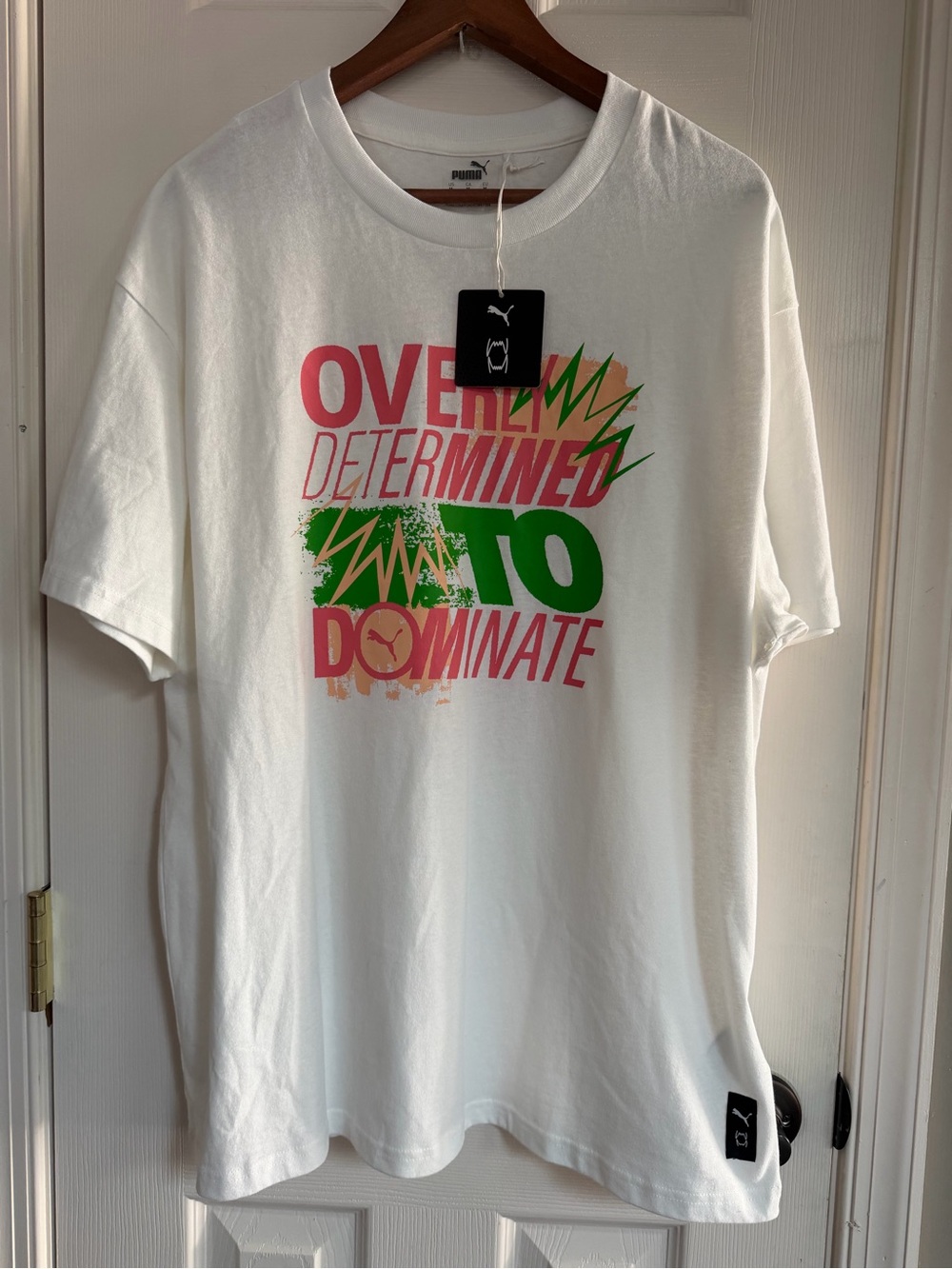 NWT men’s PUMA White Graphic Tee - Over Determined To Dominate Womens M shirt